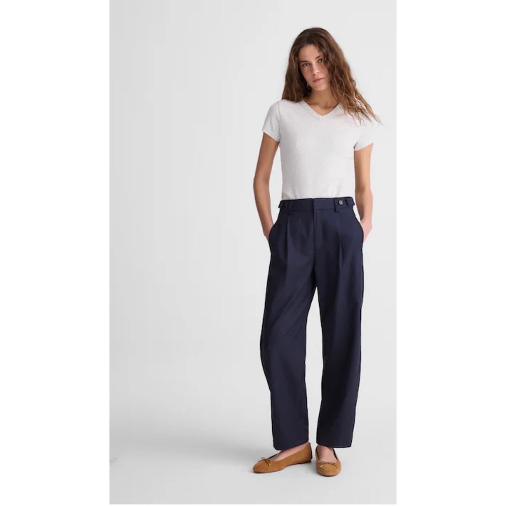 Madewell Barrel Leg Trouser Pant Women 14 Navy Blue Excellent Linen OA016 SP26